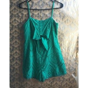 Lulus Green Cut Out Tie Front Green Eyelet Romper - Size Small Lined Buttons